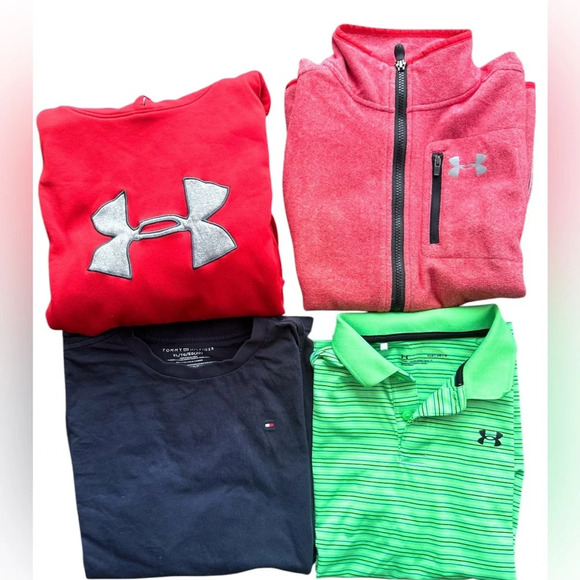 Under Armour Other - Under Armour Tommy Hilfiger boys red vest hoodie blue green shirts Sz YL/YXL